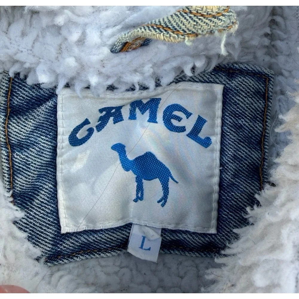 Vintage Camel Denim Jacket Sherpa Lined Trucker Coat‎ Mens Large USA 90s