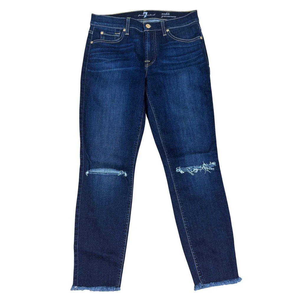 7 For All Mankind‎ Ankle Gwenevere Skinny Jeans Dark Wash Raw Hem Size 27