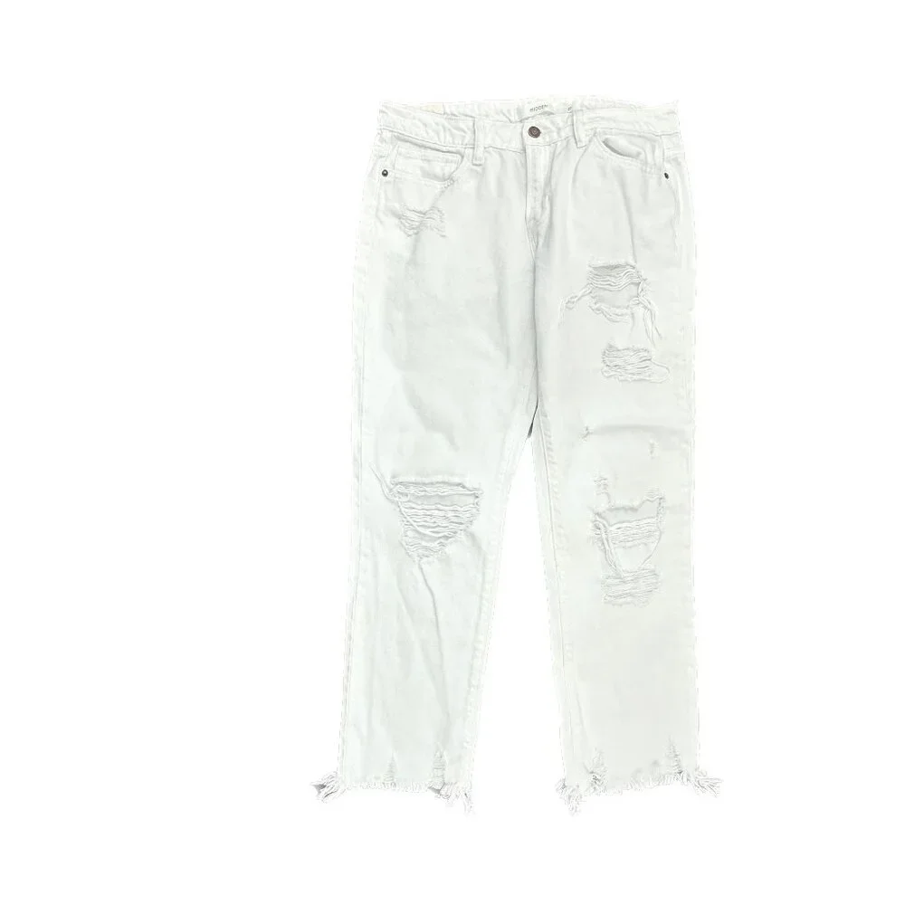 Hidden Distressed Raw Hem‎ Ankle Women's size 27 White Denim Jeans