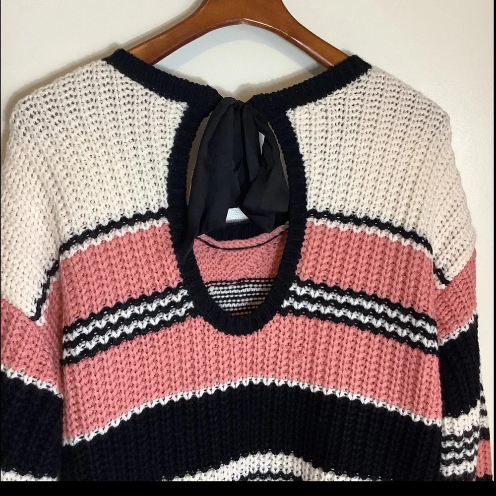 Torrid Pink Multi Stripe Cable Pullover‎ Tie Back Sweater Size 1X