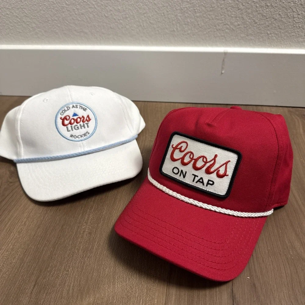 Coors Beer Rope Hat Set Lot On Tap Banquet Red &‎ White Snapback Cap Retro Style