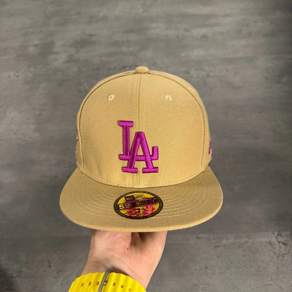 Vintage‎ New Era Los Angeles Dodgers Hat 7 1/4 Tan Brown Purple Sparkling Grape