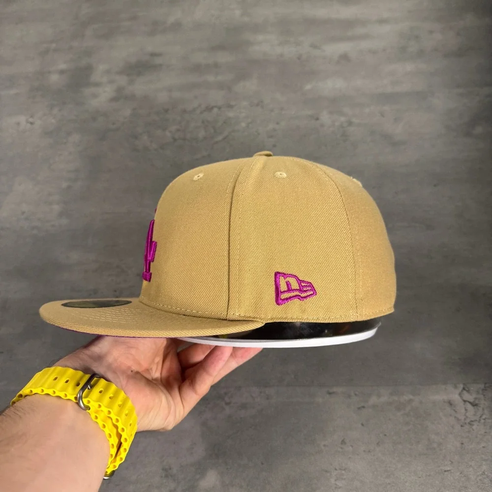 Vintage‎ New Era Los Angeles Dodgers Hat 7 1/4 Tan Brown Purple Sparkling Grape