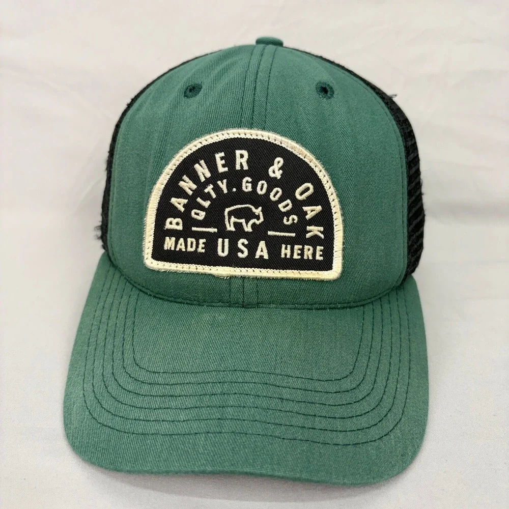 Banner & Oak Trucker Hat Made in USA Mens OSFM Green Black Mesh Rhino Patch