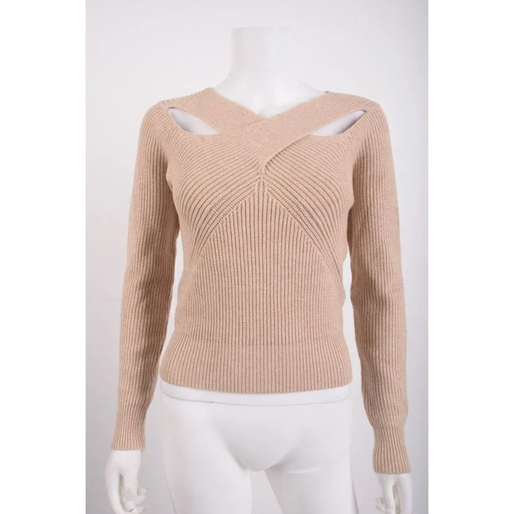 Astr the Label Womens Viana Sweater Criss cross cut out XS Oatmeal Tan NWT