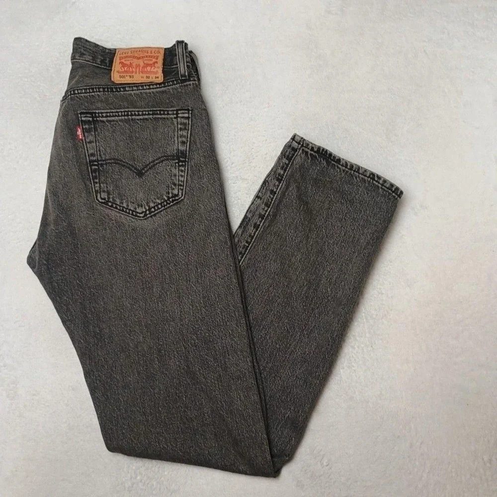 Levis 501 93 Jeans Mens 32x34 Gray Straight Acid Wash Classic Denim Button Fly