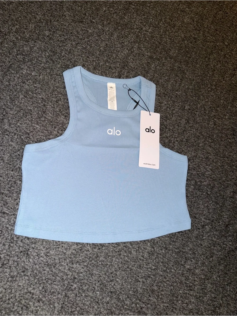 ALO Yoga Women's Sky Blue Ribbed Crop Tank Top