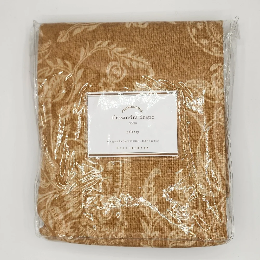 New Pottery Barn Alessandra Floral Linen Cotton Drape Honey Gold 50x63