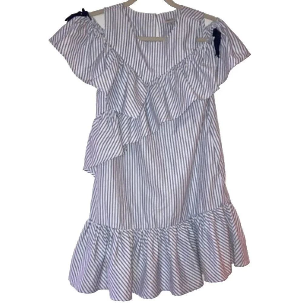 Habitual Girl  White Navy Shirt Dress 7/8 Ruffles Preppy Classic Cold Shoulder