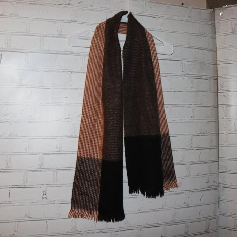 🧡 Brown, Black & Rust Houndstooth + Stripe Scarf · 11