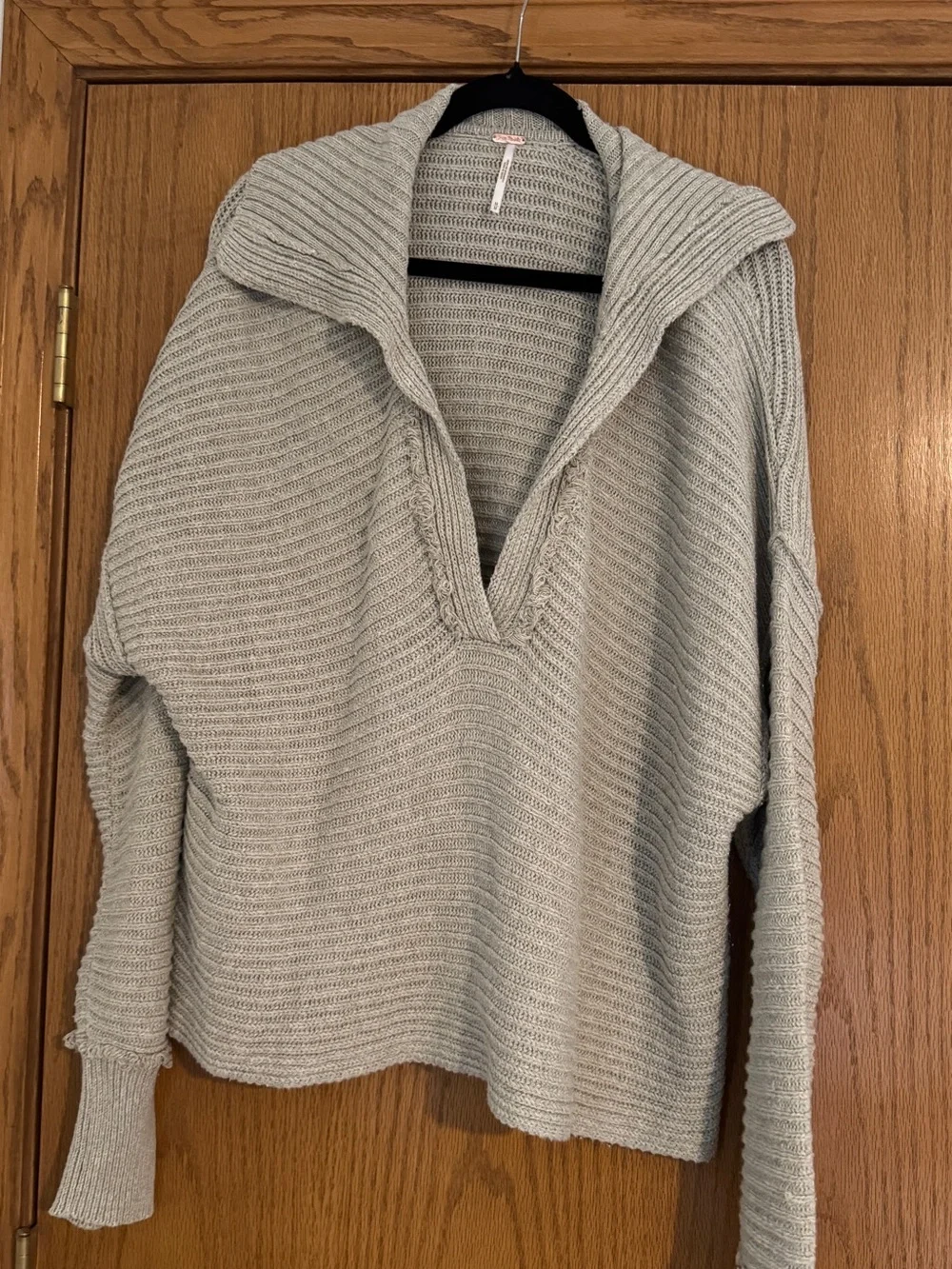 Free People Women's Cream Knit Collared Sweater