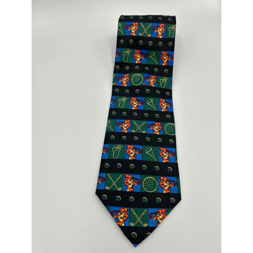 Kelloggs Tony‎ the Tiger Golf Tie Vintage 1994 Black Green Blue Novelty Mens