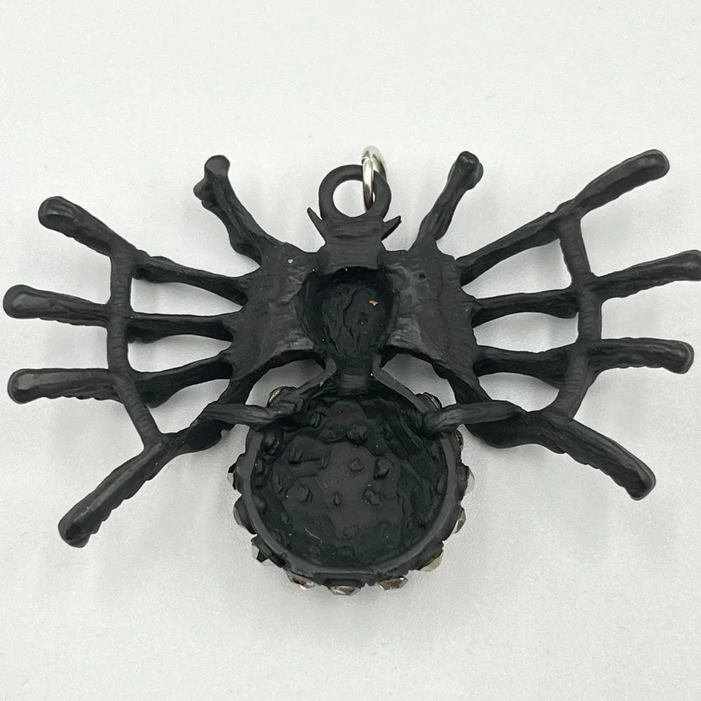 VTG Black Spider Pendant Rhinestone Gothic Halloween Statement Jewelry Charm Y2K
