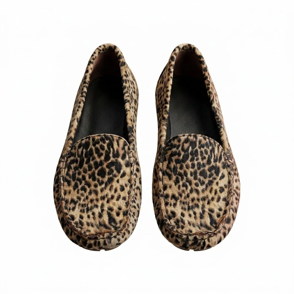Womens Leopard Print Driving Loafers Animal Pattern Slip On‎ Moc Toe Shoes 8.5