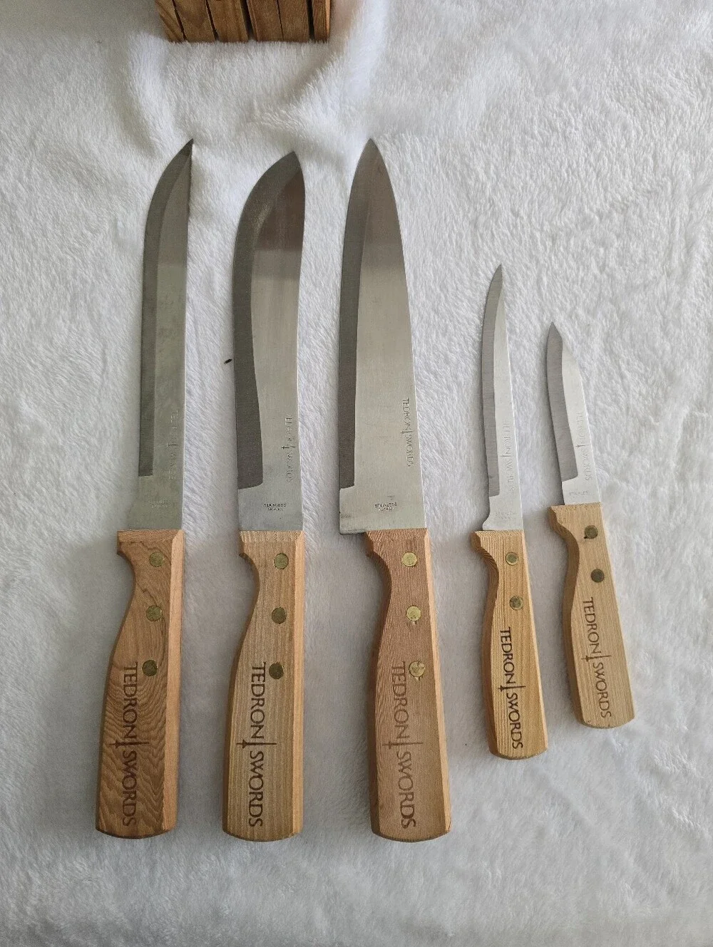 Tedron Swords Vintage 5-Piece Stainless Steel Kitchen Knife Set w/ Wooden Block
