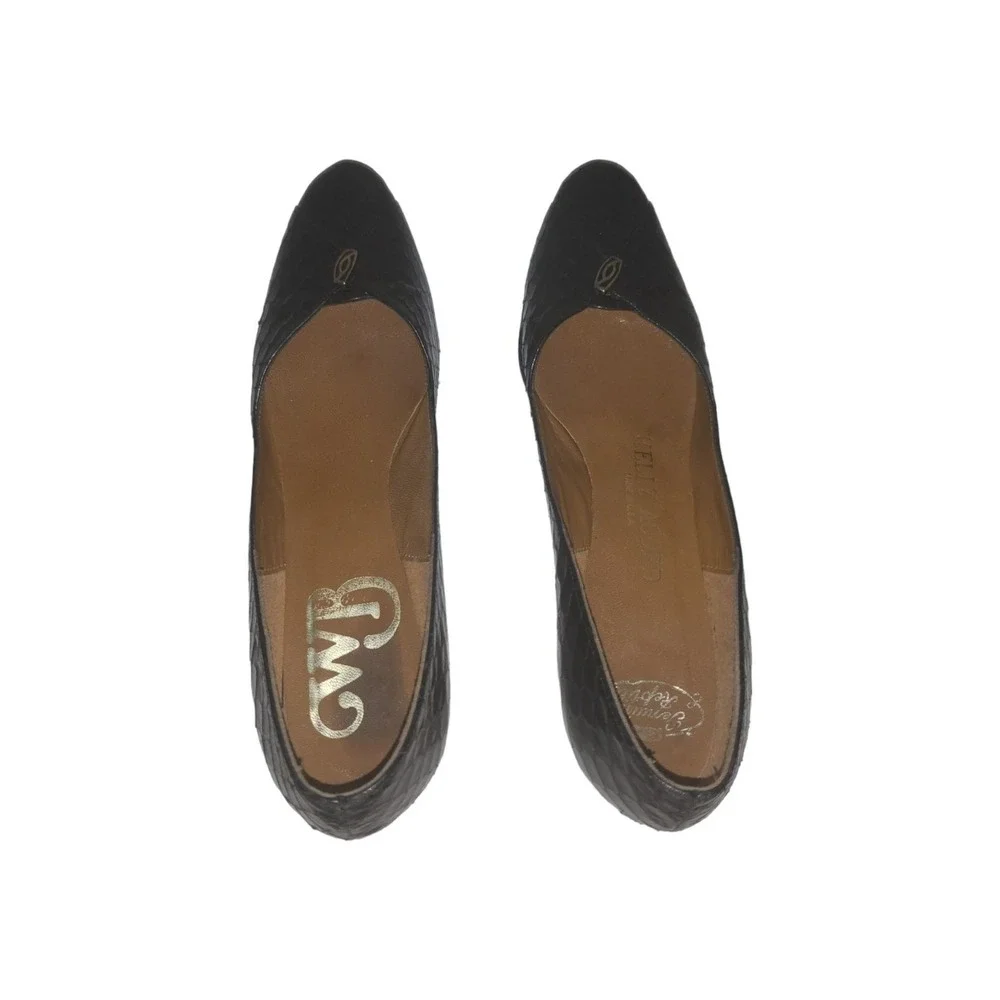 Kelly Acord Womens 6.5‎ AA Kitten Heels Lizard Leather Made In USA Brown Pumps