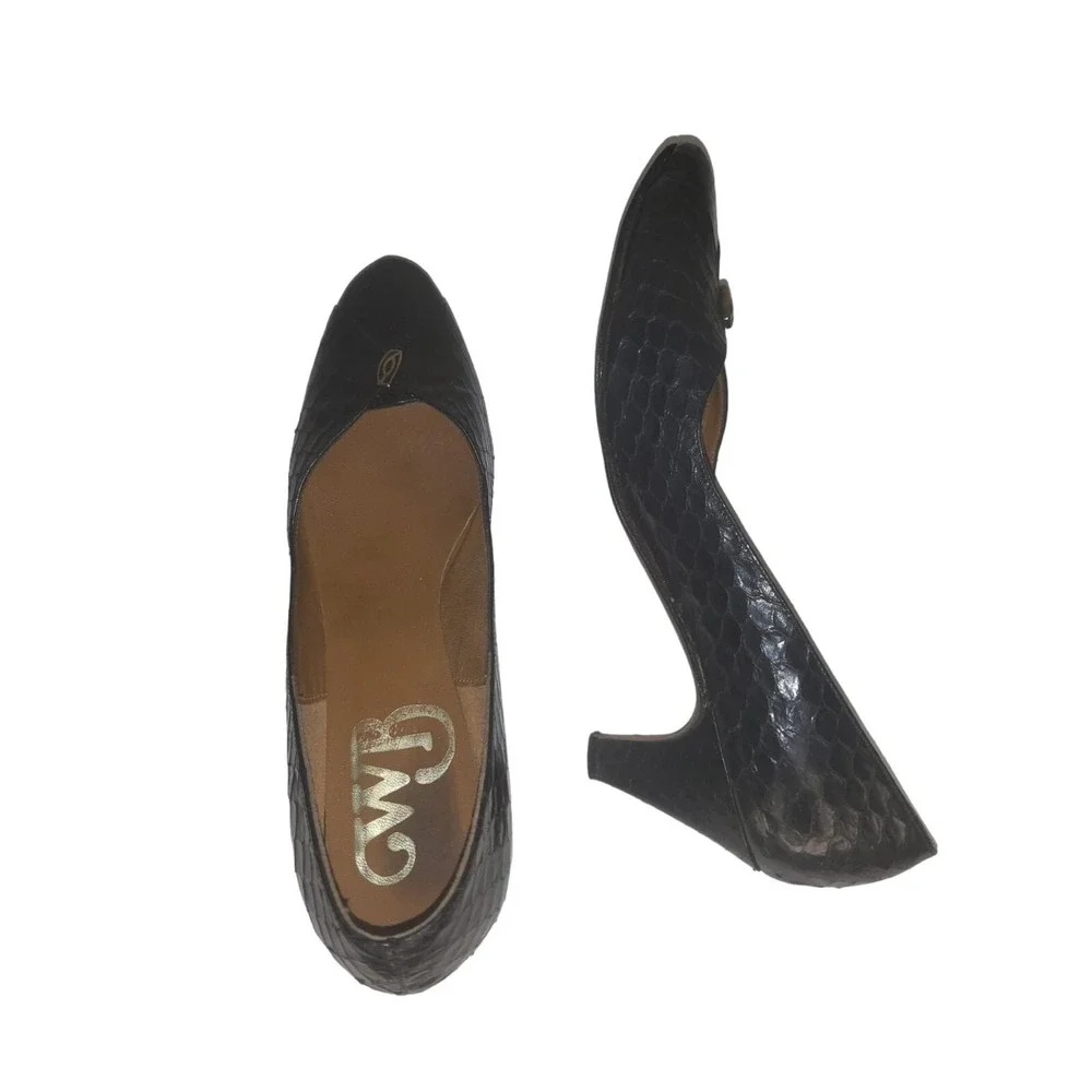 Kelly Acord Womens 6.5‎ AA Kitten Heels Lizard Leather Made In USA Brown Pumps