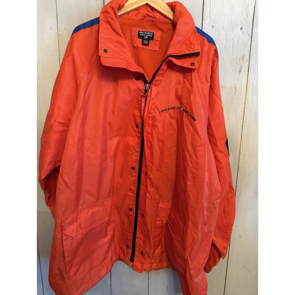 Vintage Polo Jeans Ralph Lauren  Rain Outerwear Jacket Hooded 67 Stripe Sz-XL O2