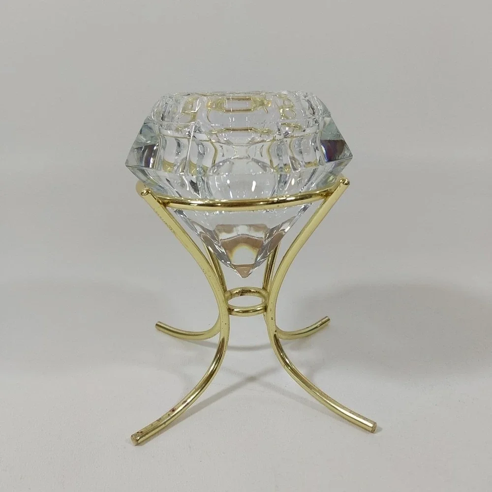 Vintage PartyLite 24% Lead Crystal Diamond Shaped Solitaire Votive Candle Holder