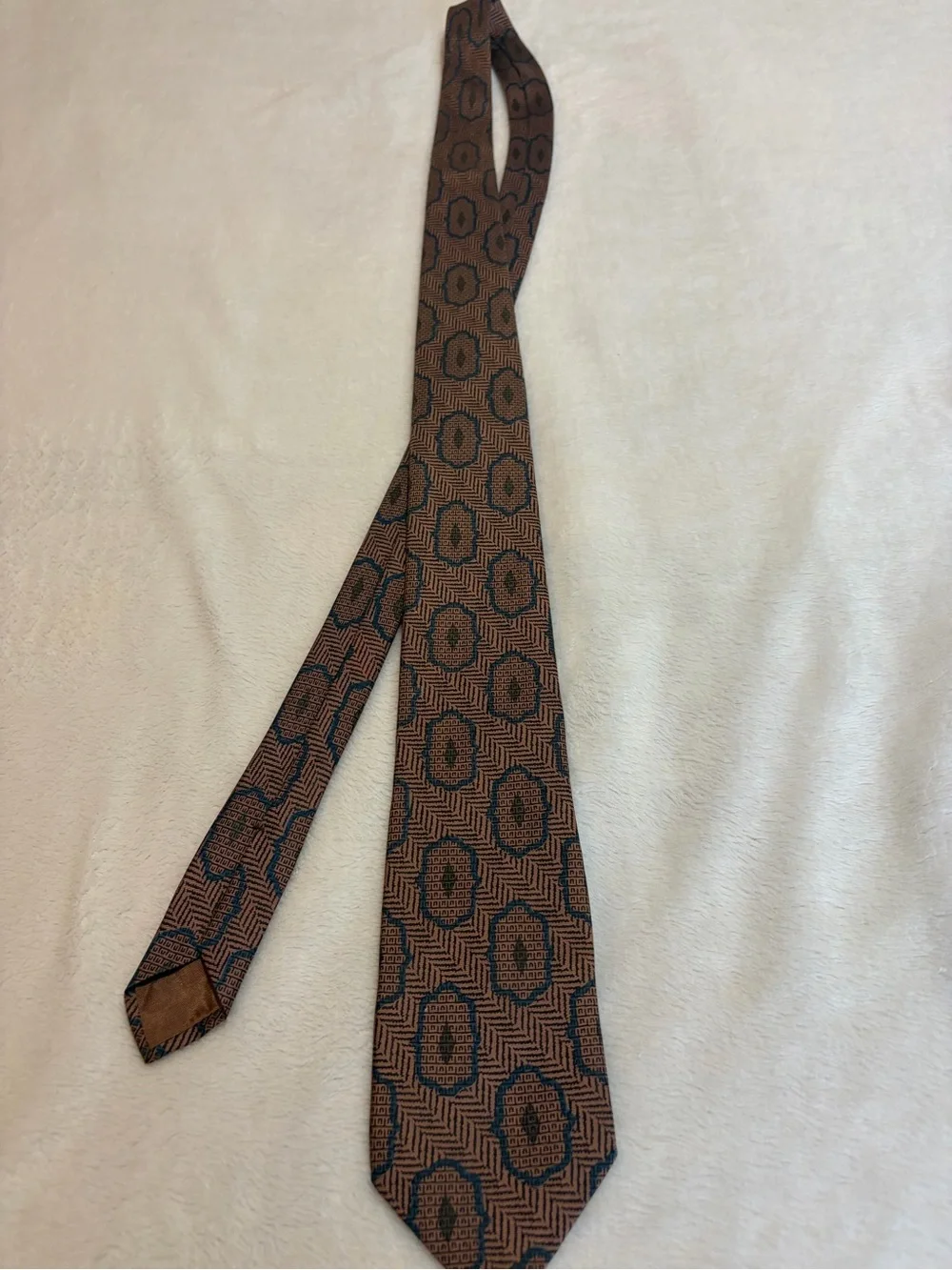 Charles Jourdan Brown and Navy Geometric Silk Tie