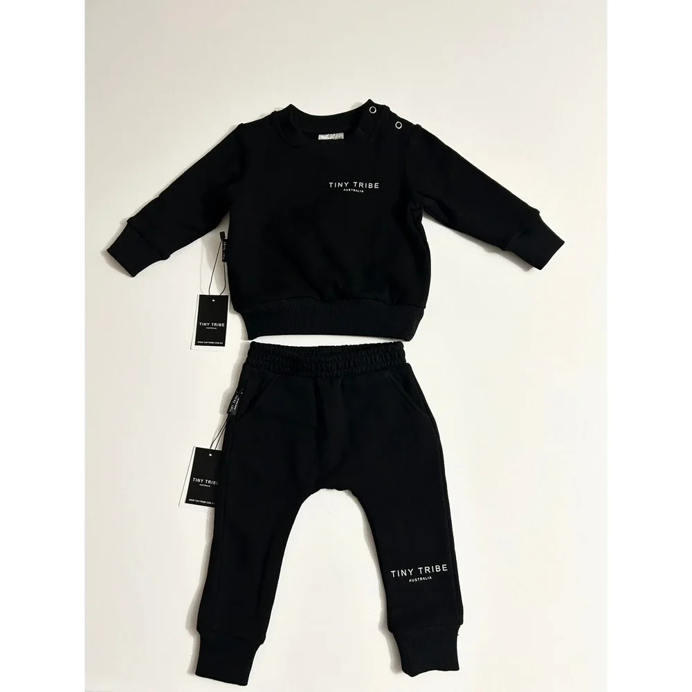 Tiny Tribe Australia Kids Black Sweatshirt and Jogger Set 9-12M NWT