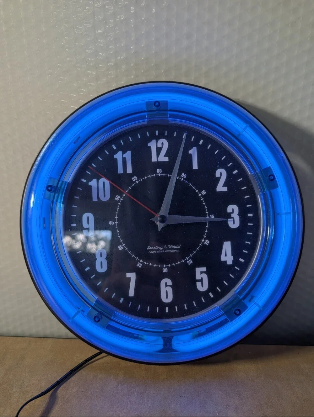 Sterling & Noble 11” Blue Neon Electric Wall Clock Modern Retro 90s