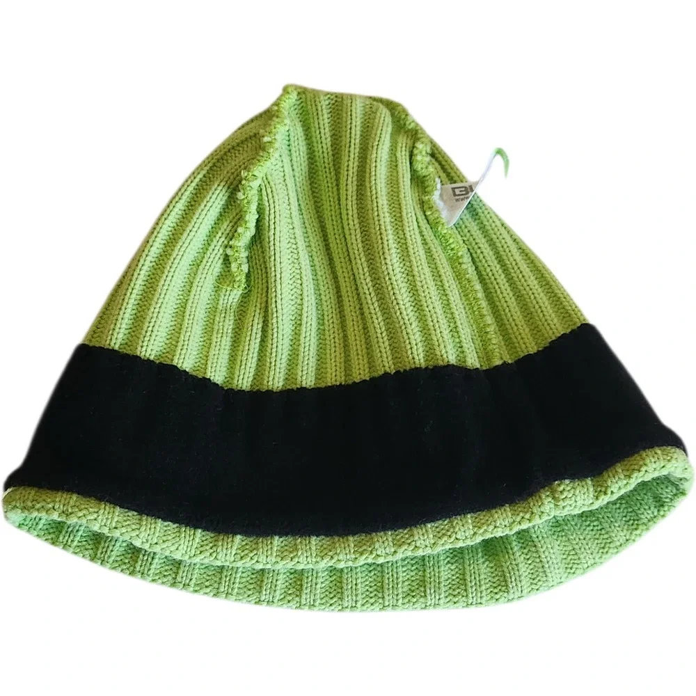 Bula Lime Green Ribbed Knit Fleece Lined Winter Beanie Hat Made in‎ Canada