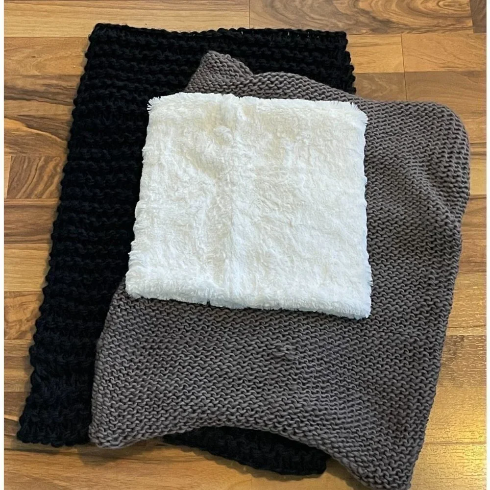 Neck‎ Scarf Warmers Bundle Neutrals Black Brown White Chunky Knit Fur