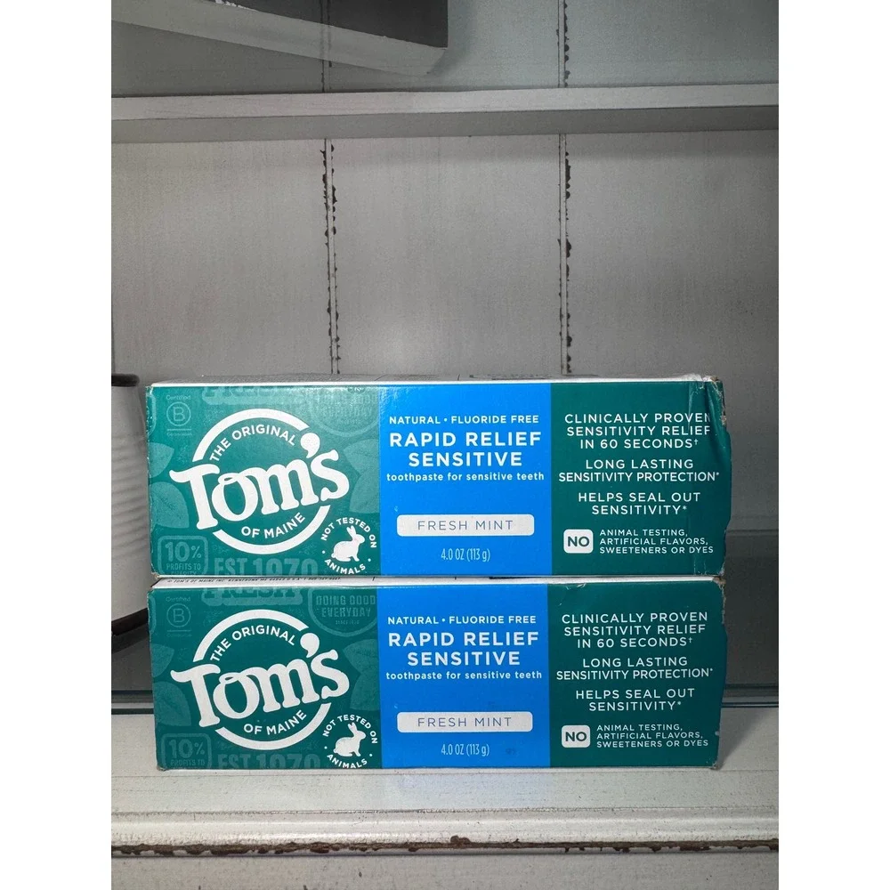 2 Pack Toms of Maine Rapid Relief Sensitive Toothpaste Fresh Mint Fluoride‎ Free
