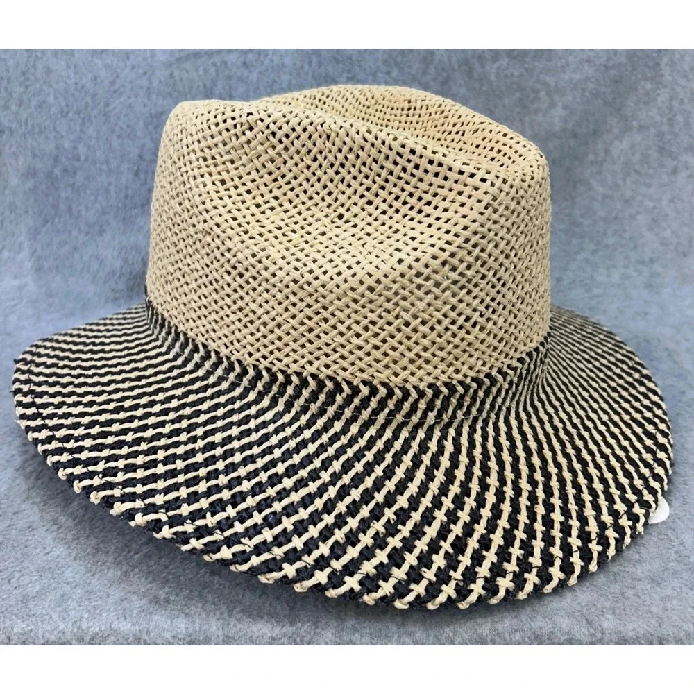 Two-Tone Patterned Mens Tan Bad Hat Poker Woven Straw Fedora Hat 24.5in OS