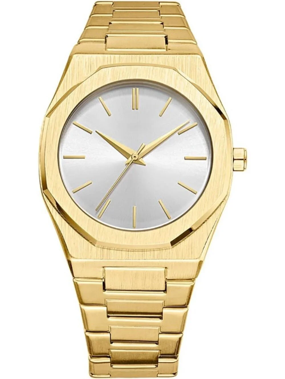 Men's Gold White Fashion Analog Stainless Steel Waterproof Classic Wrist Watch