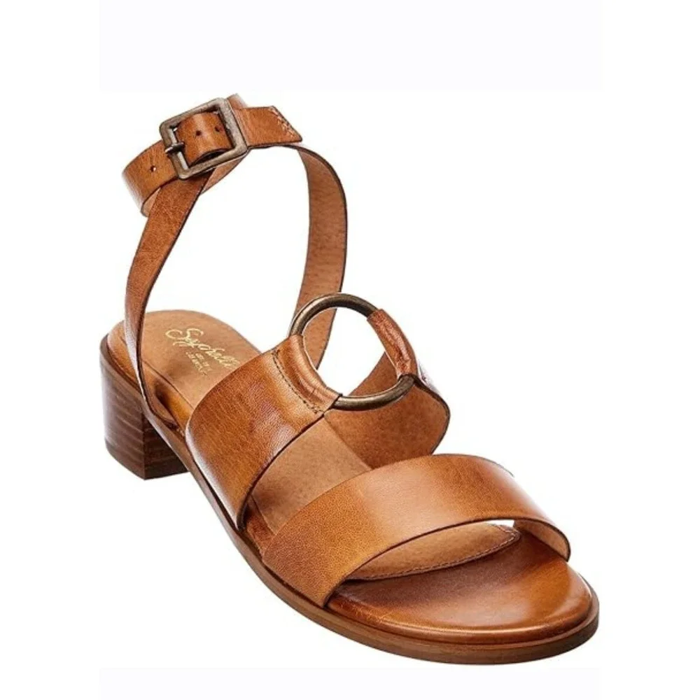 Seychelles Leather Sandals Tan Ankle Strap O-Ring Block Heel‎ Size 8