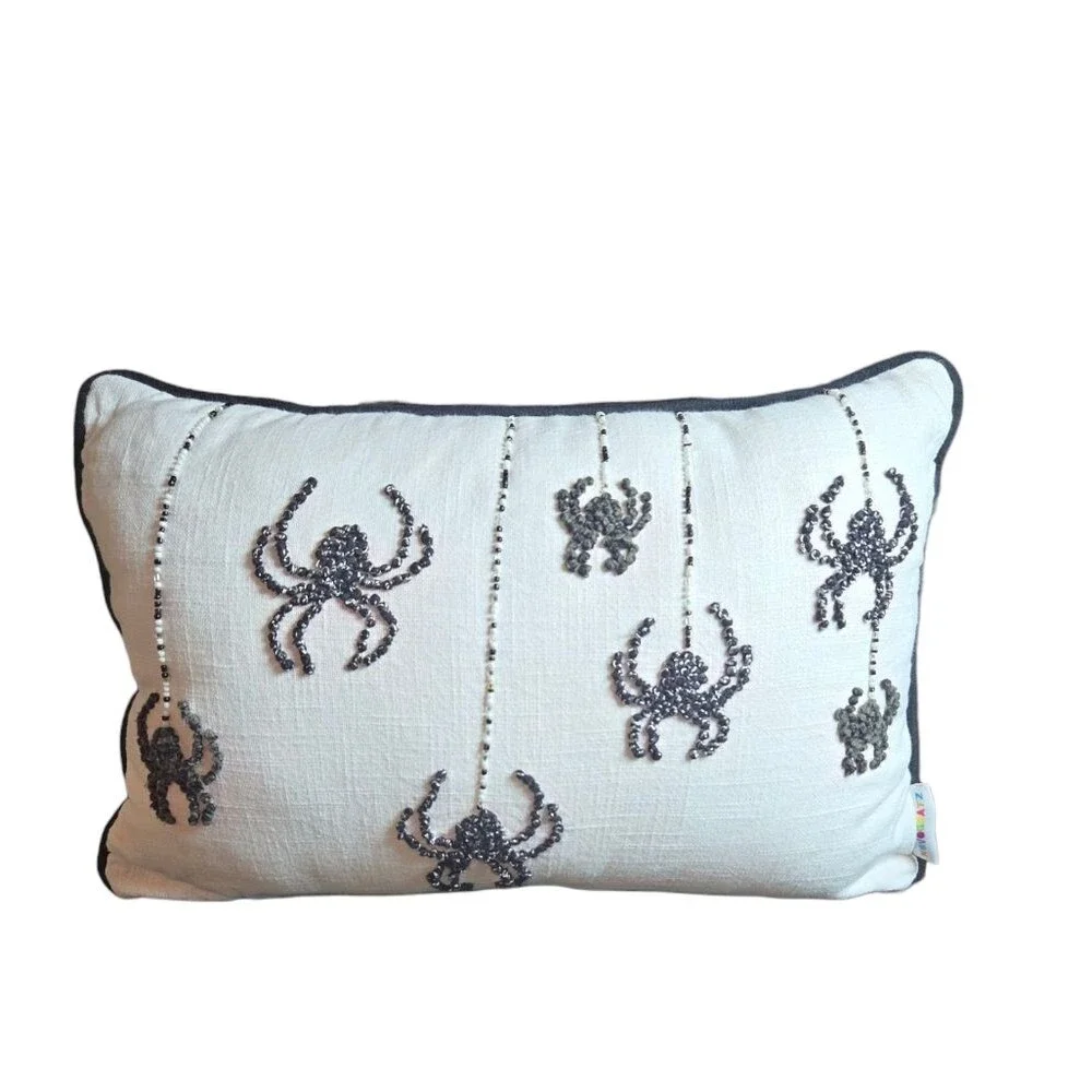Novogratz‎ Black & Off White Beaded French Knot Spider Accent Pillow 20