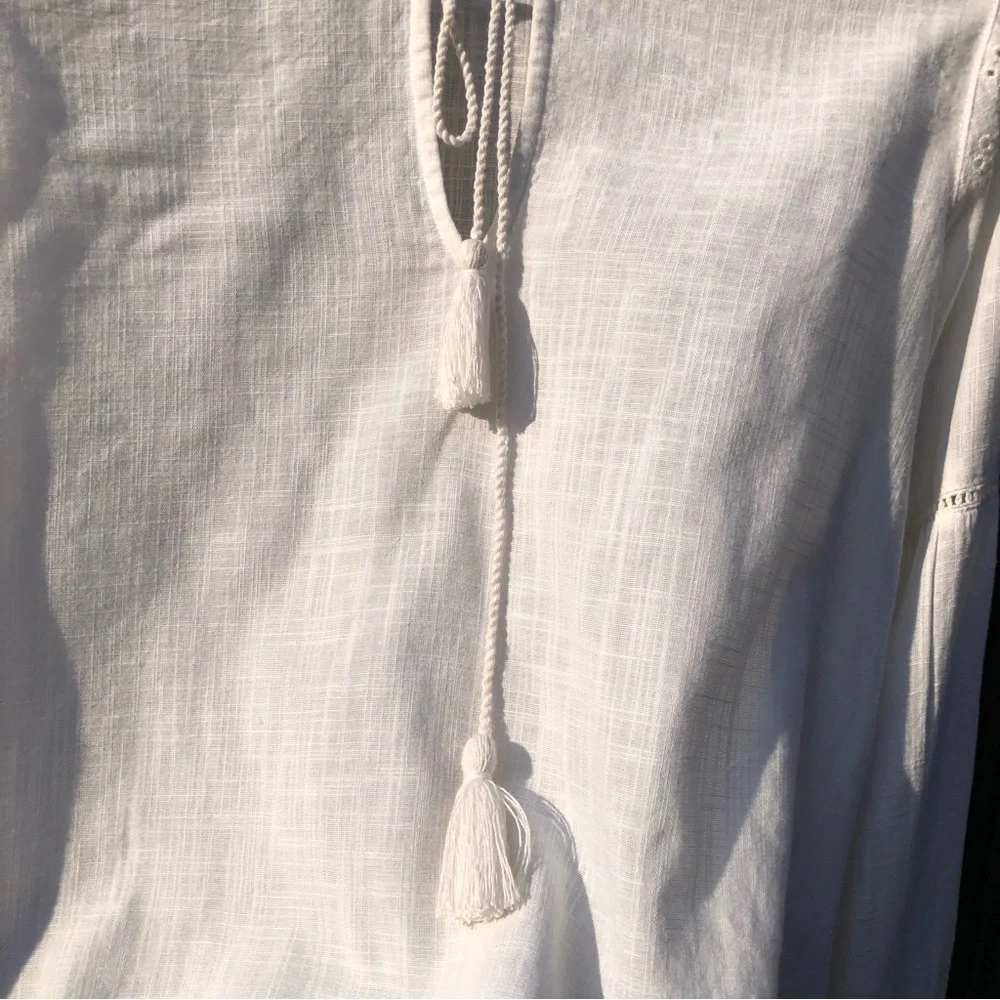 Abercrombie & Fitch Eyelet Long Balloon Puff Sleeve Tie Front Cotton Blouse XS