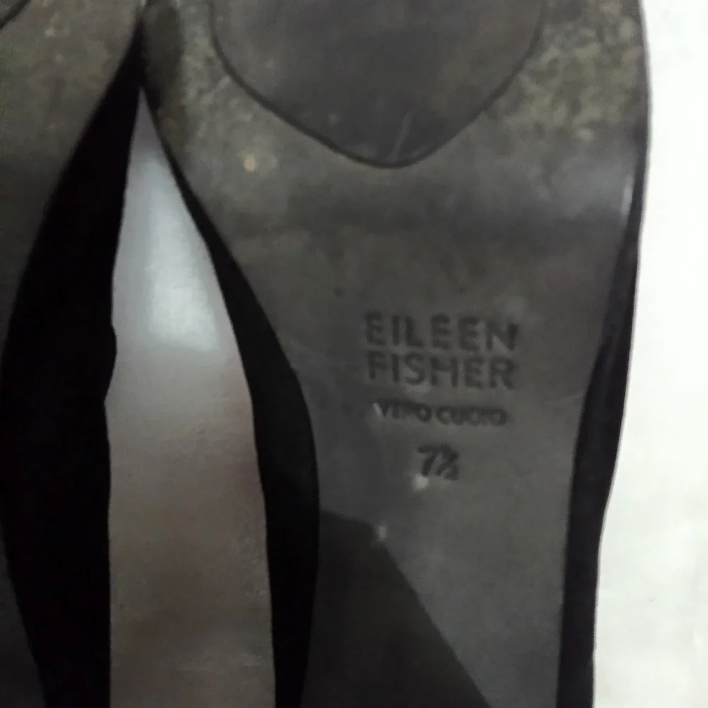 Eileen Fisher Black Suede Platform Block Heel Loafers Vero Cuio Size 7.5