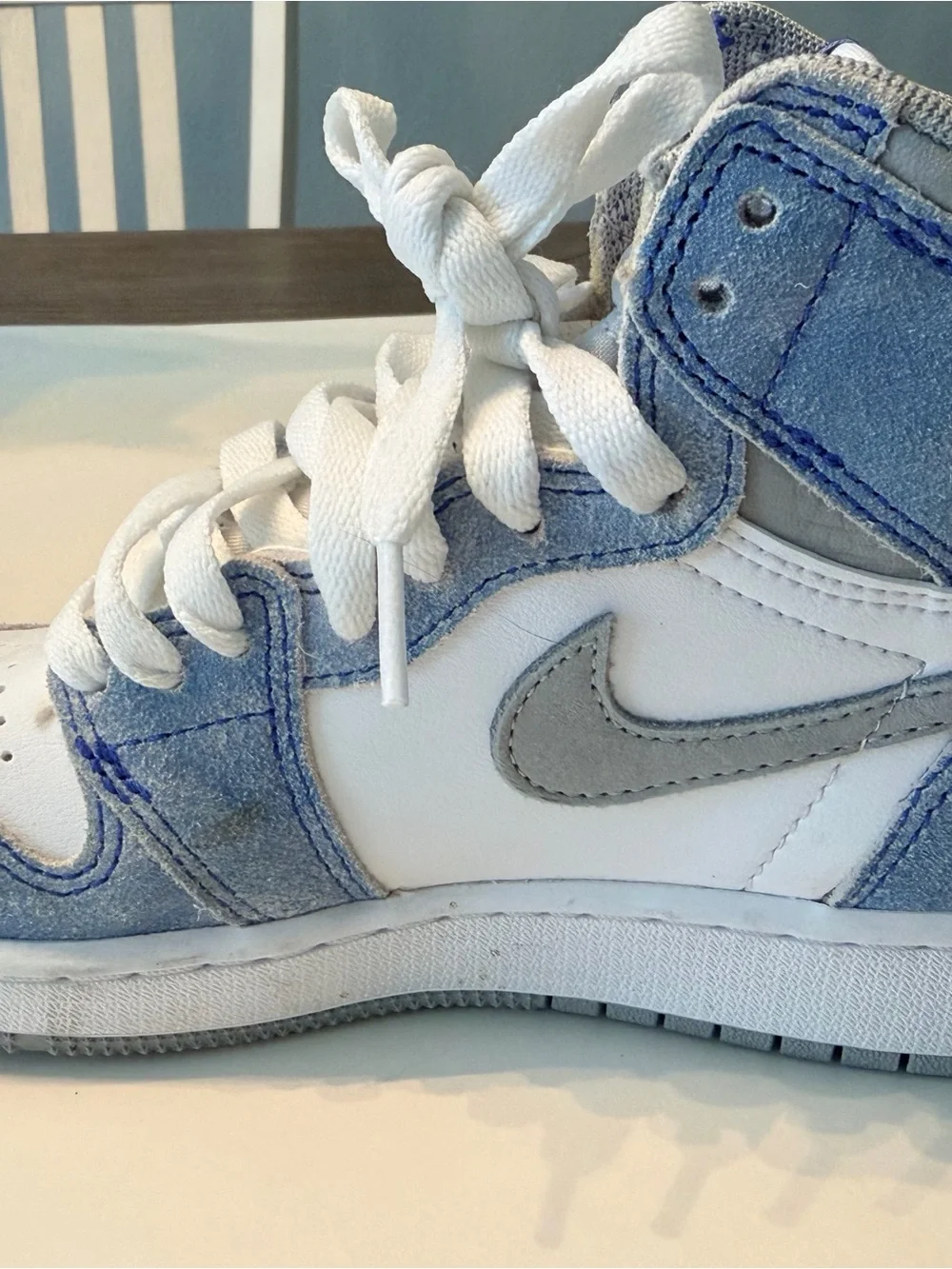 Jordan Kids High-Top Sneakers in Blue and White with Gray Swoosh