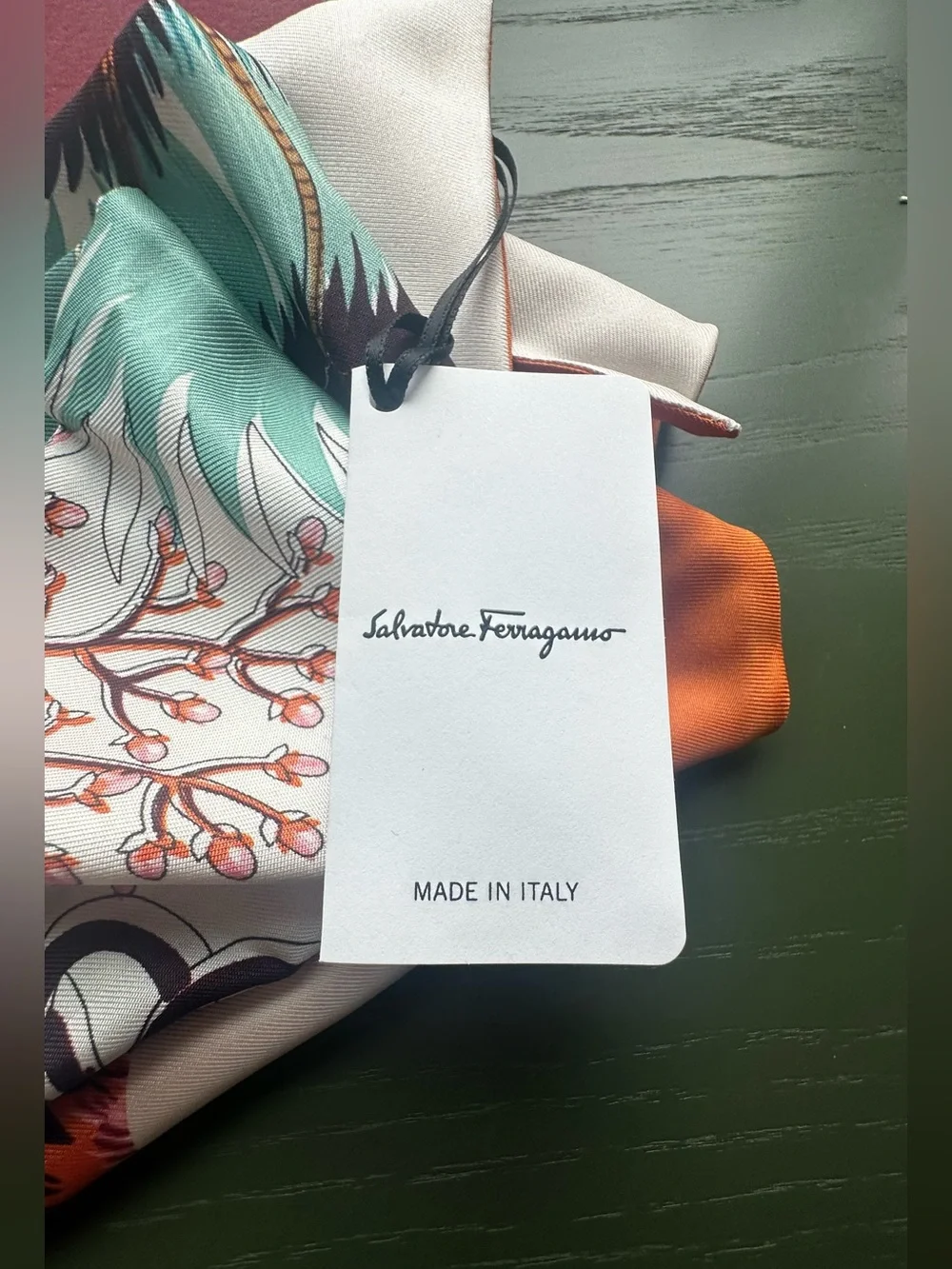 Salvatore Ferragamo reversible Brown Floral Silk Scarf with Cream Border -