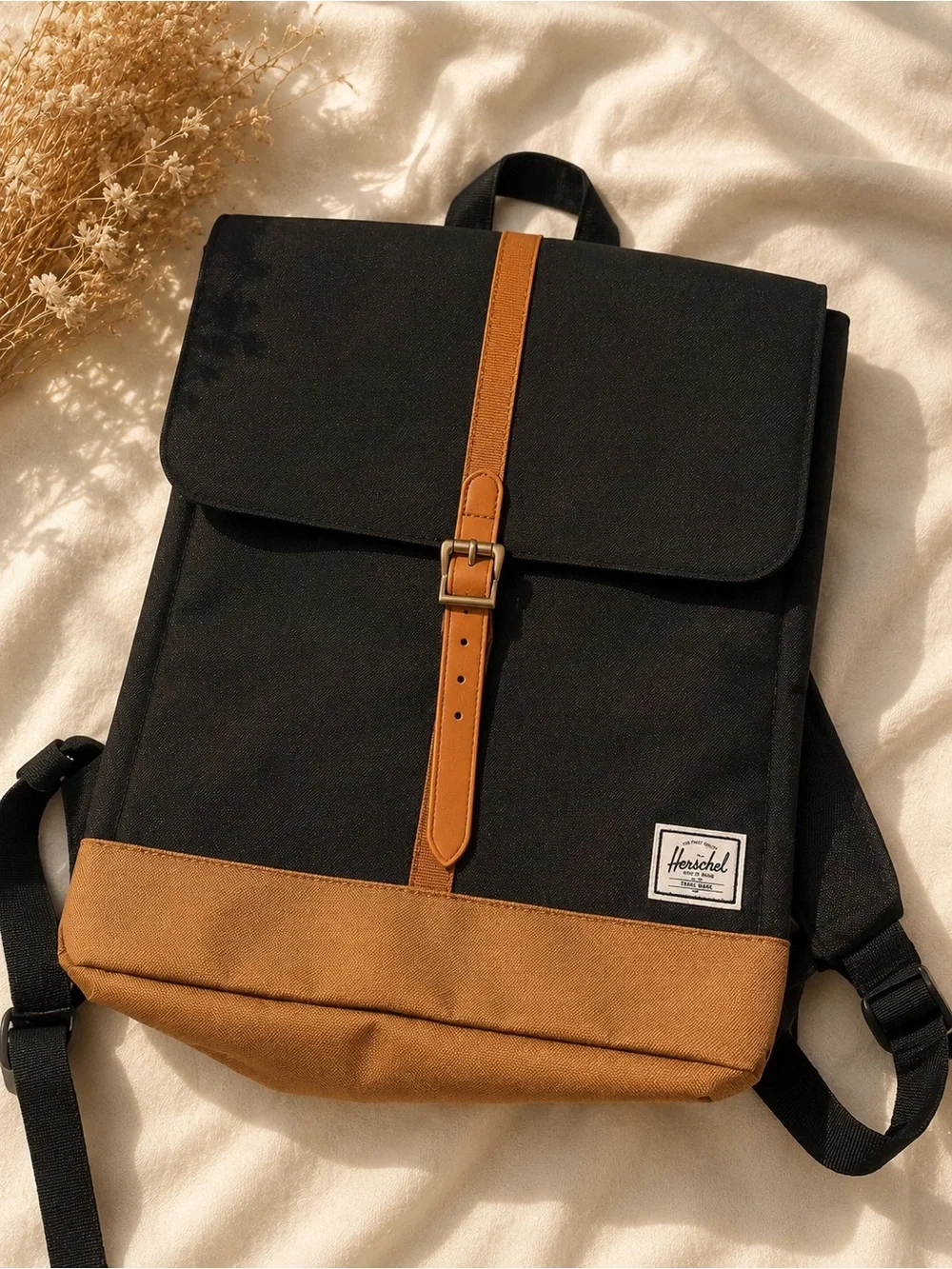 Herschel Supply Company Black and Tan Two-Tone Flap Backpack