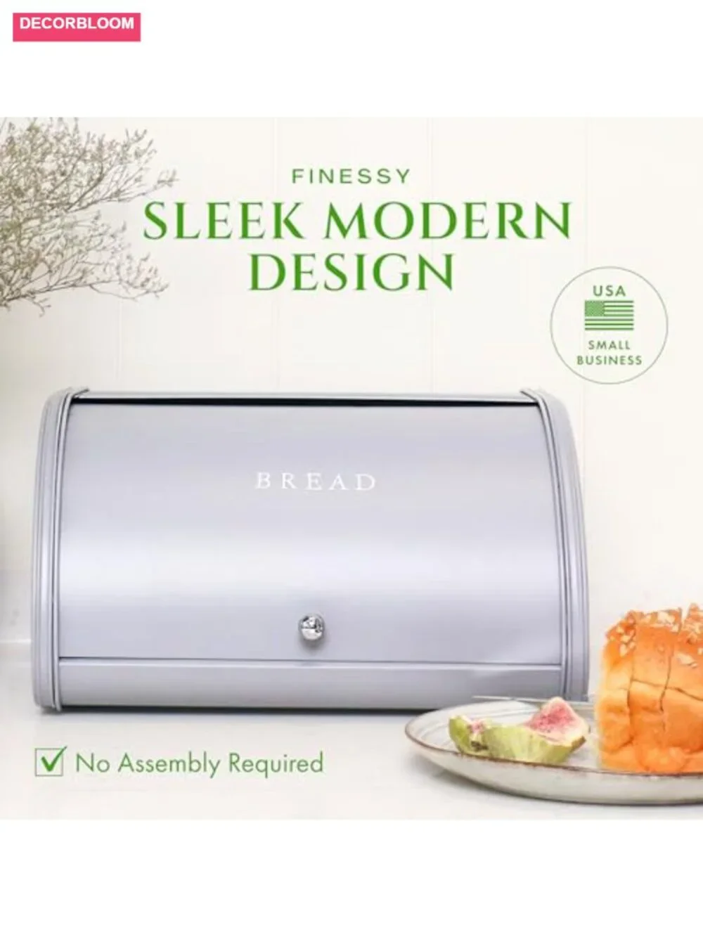 Metal Bread Box for Kitchen Countertop, Roll Top Stainless Steel Storage