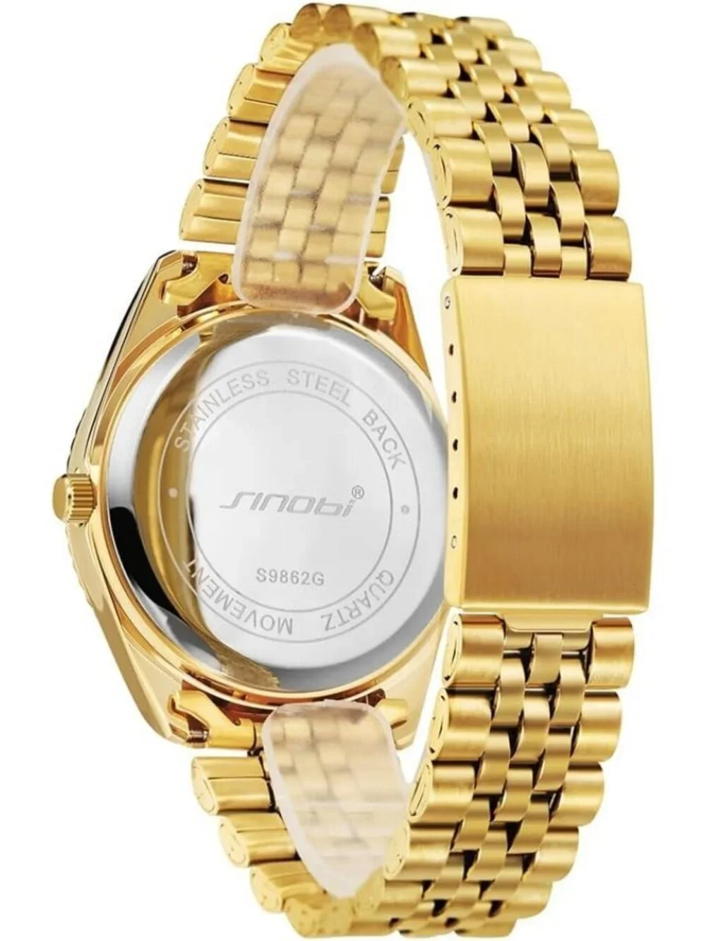Men's Gold Luminous Hand Calendar Date Quartz Stainless Steel Round Wooden Watch