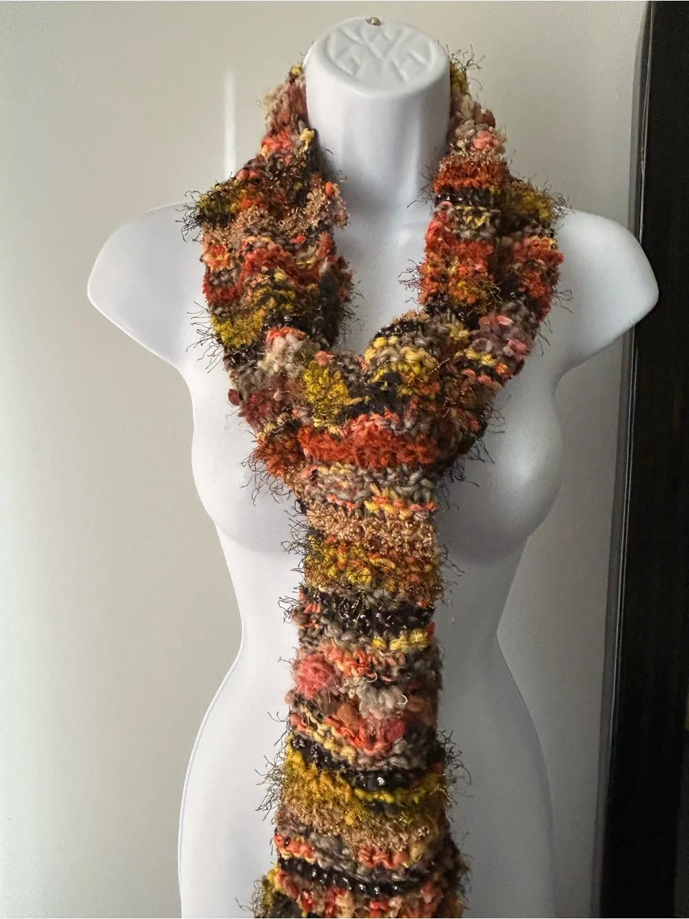 Handmade Multicolor Textured Scarf - Autumn Hues