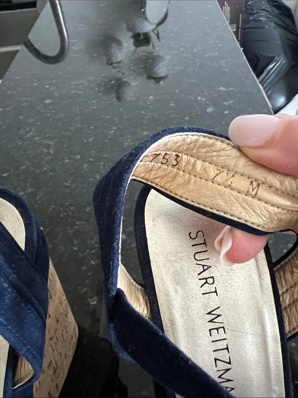 Stuart Weitzman Navy Suede Platform Heels with Ankle Strap