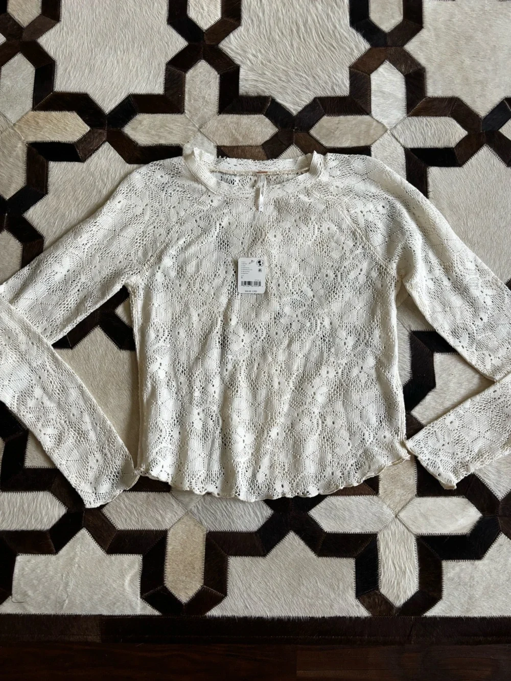 Free People Cream Lace Knit Long-Sleeve Top