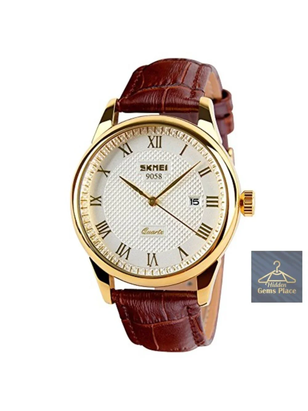 Men's Analog Quartz Wristwatch with Roman Numeral Dial, Faux Leather Band,