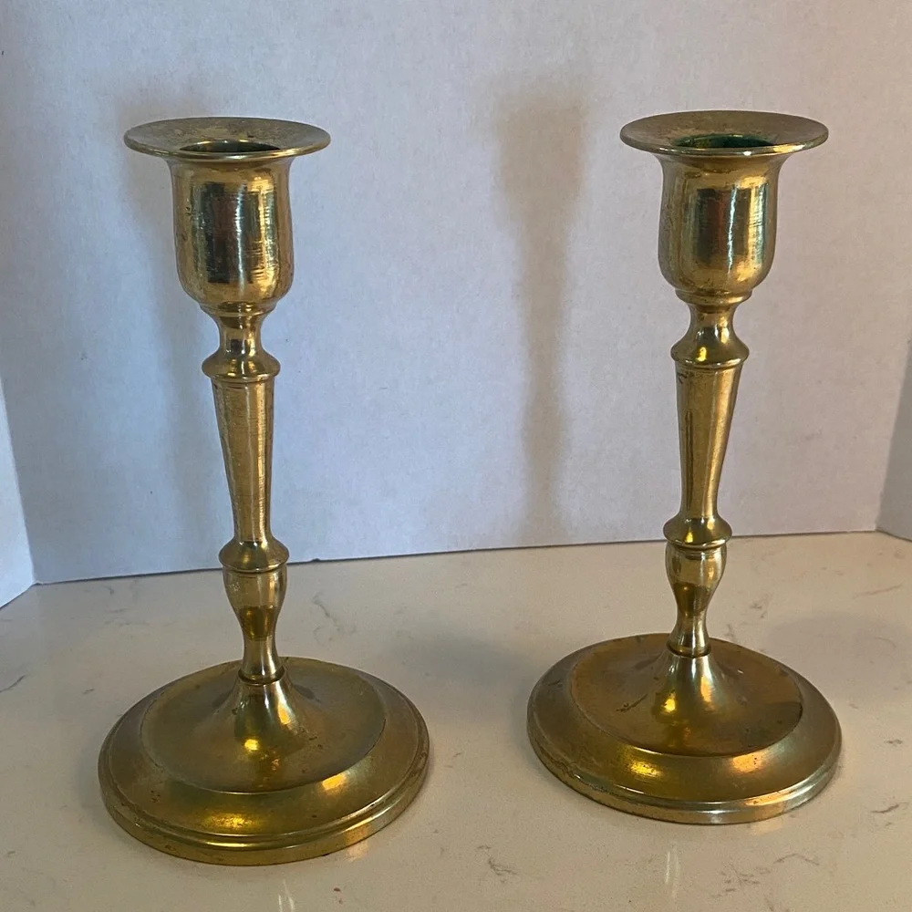 Brass Taper Candle Holders - Pair 6”