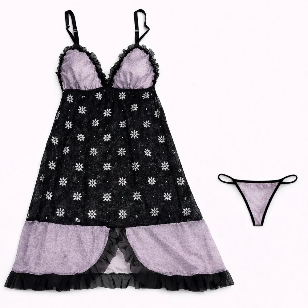 3/$30 Bundle • Black Lavender Floral Babydoll LS2 NWT