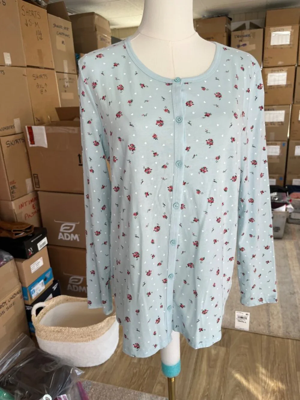 NEW Charter Club Cotton Essentials Pajama Set Divine Rose Blue Small