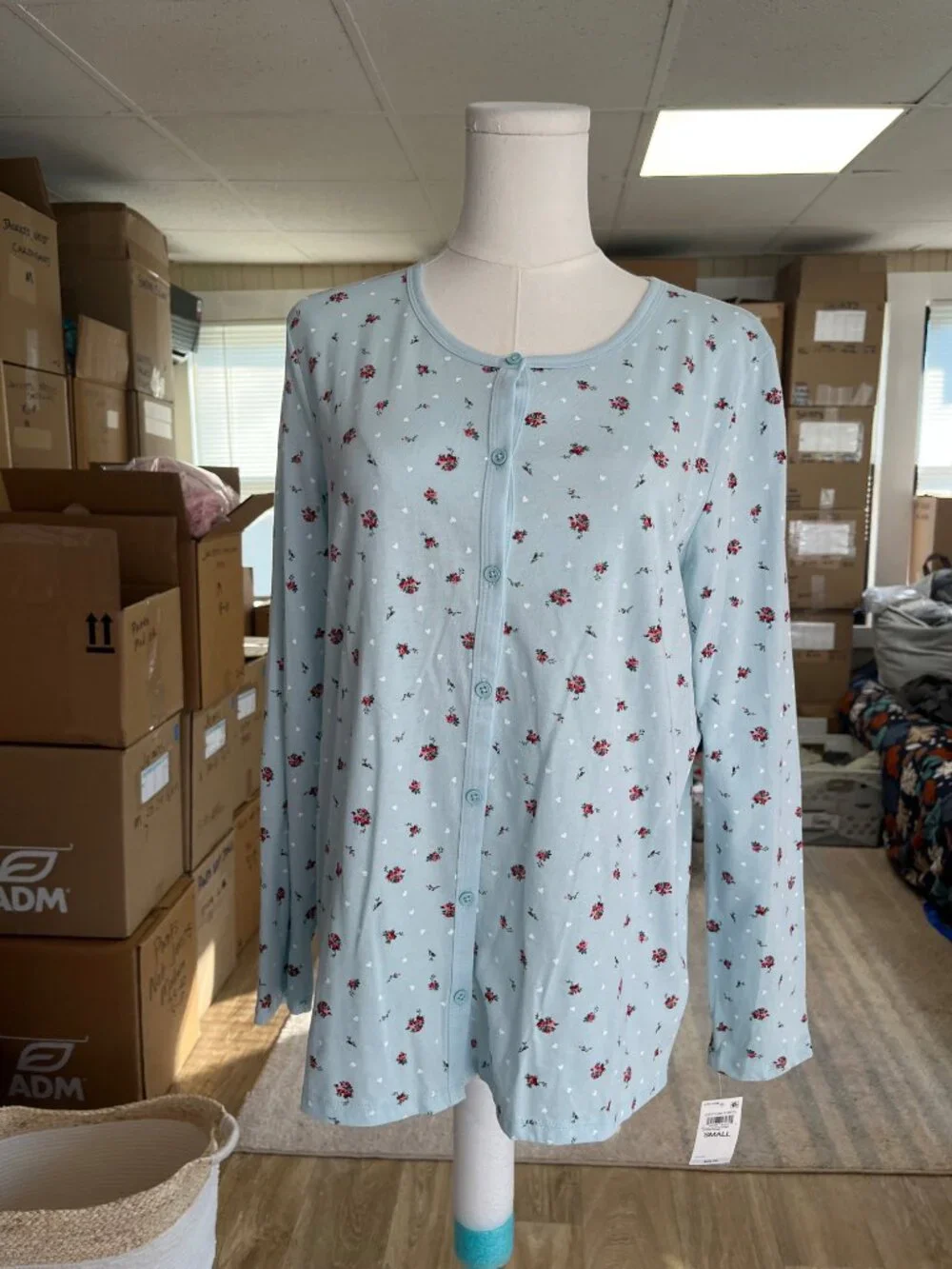 NEW Charter Club Cotton Essentials Pajama Set Divine Rose Blue Small