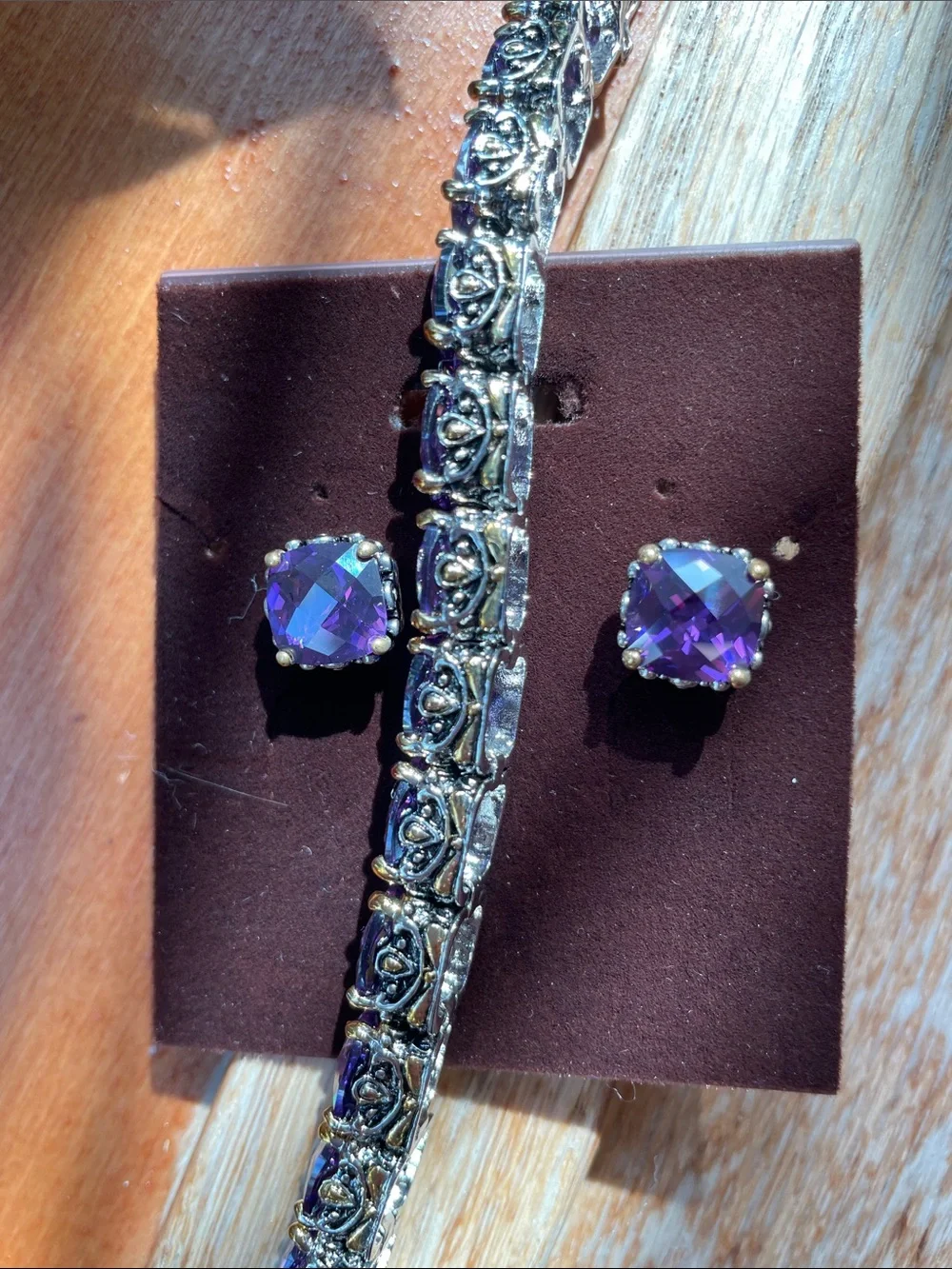 Purple Crystal Bracelet and Stud Earring Set - Elegant Women's Accessories