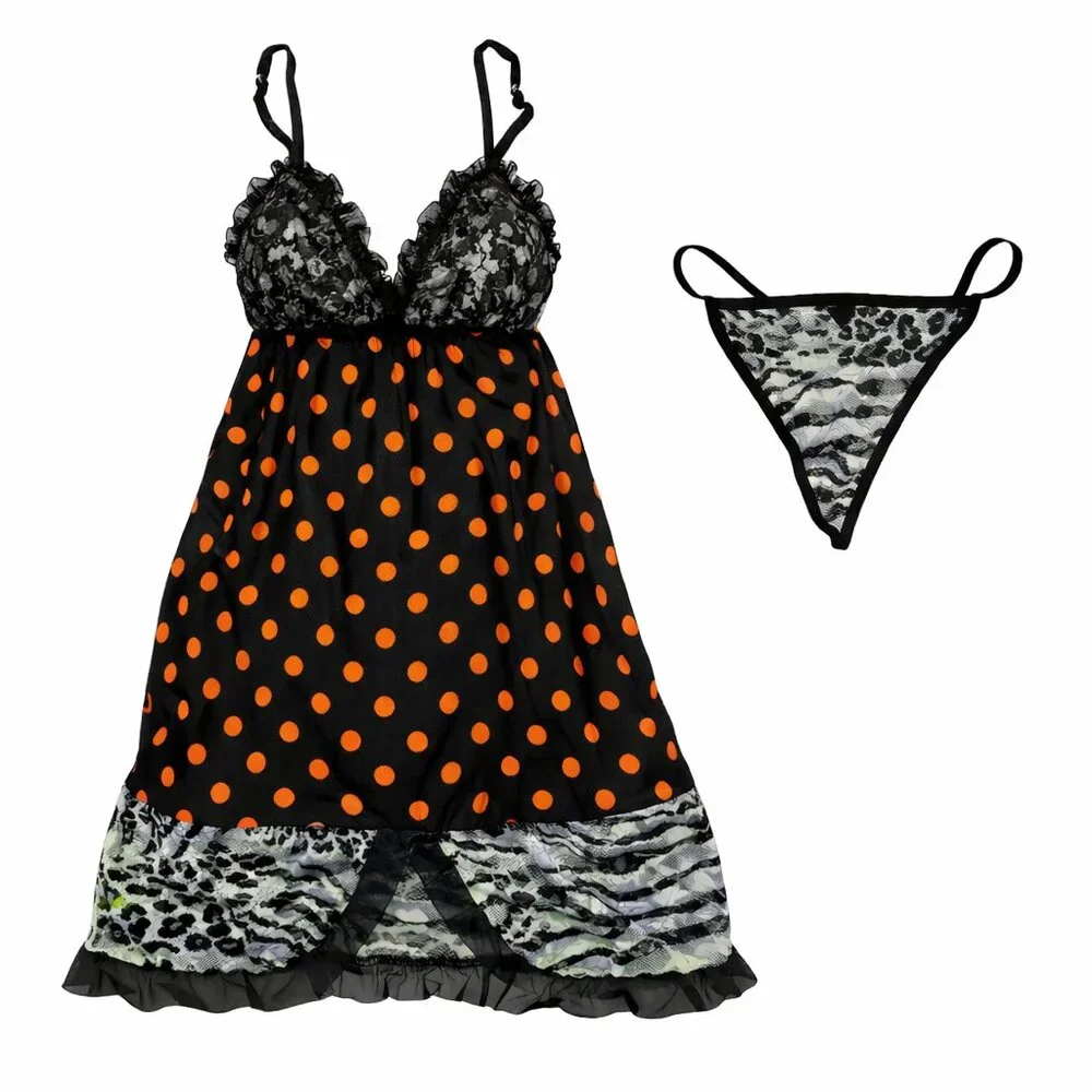 3/$30 Bundle • Black Polka Animal Babydoll LS33 NWT